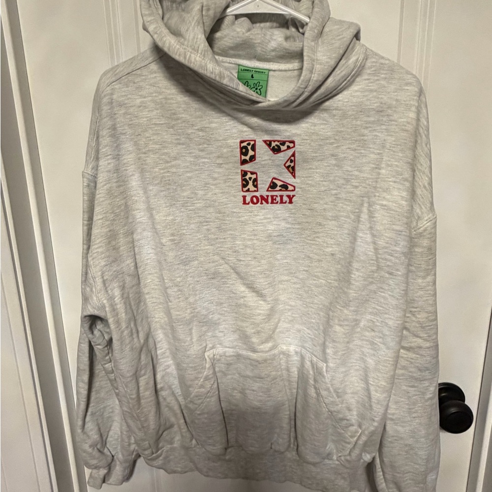 Lonely Ghost Gray Hoodie with leopard and Red Accents